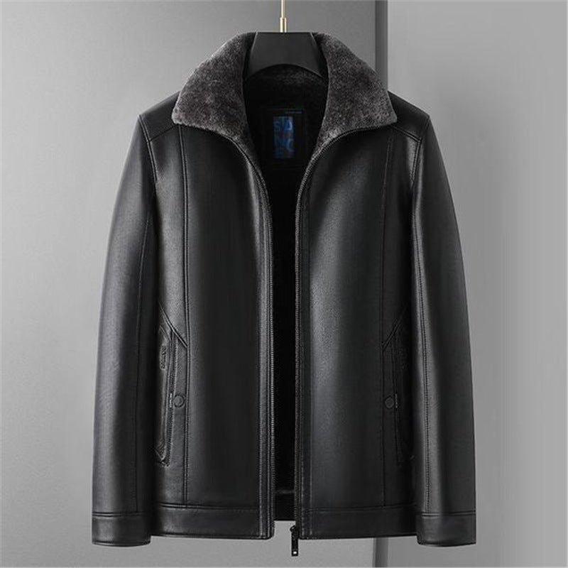 Herren Schaffellgefütterte Echtlederjacke mit Thermofutter und Stehkragen Drune
