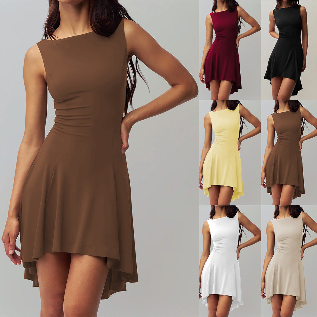 Damen elegantes Kleid mit asymmetrischem Saum und figurbetontem Design Drune