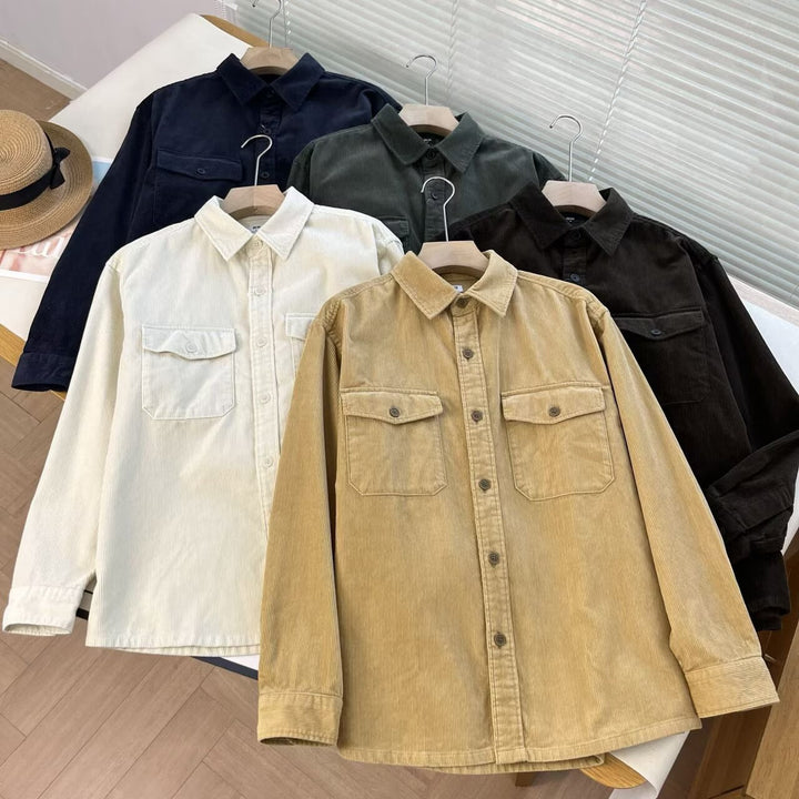 Damen lässige Kordhemdjacke mit praktischen Brusttaschen Drune