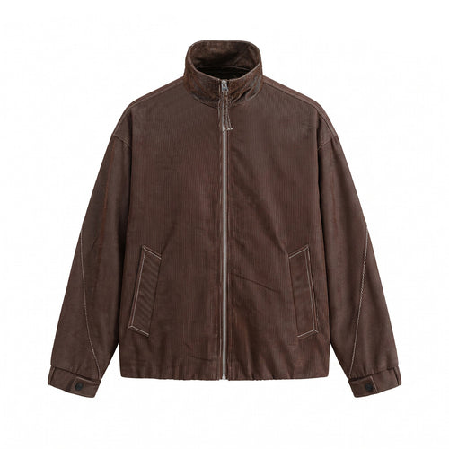 Unisex Kurzer Cord-Boxy‑Blouson mit Stehkragen, durchgehendem Reißverschluss und elastischem Saum Drune