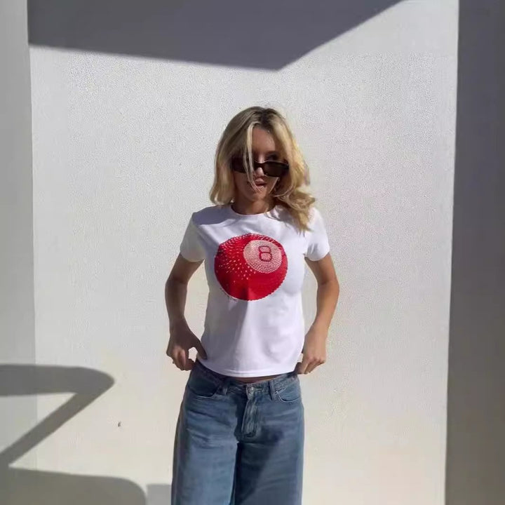 Damen Crop-Top mit floralem Grafikdruck und figurbetontem Schnitt Drune