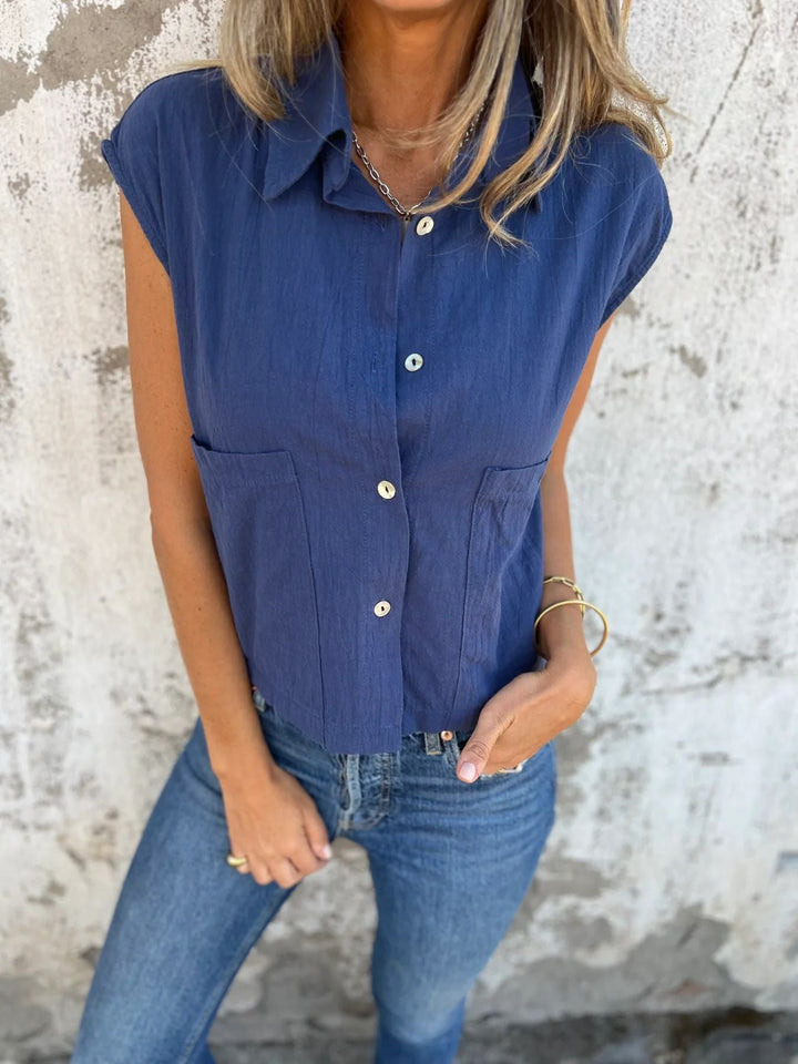 Damen Kurzarm Bluse mit praktischen Taschen Drune