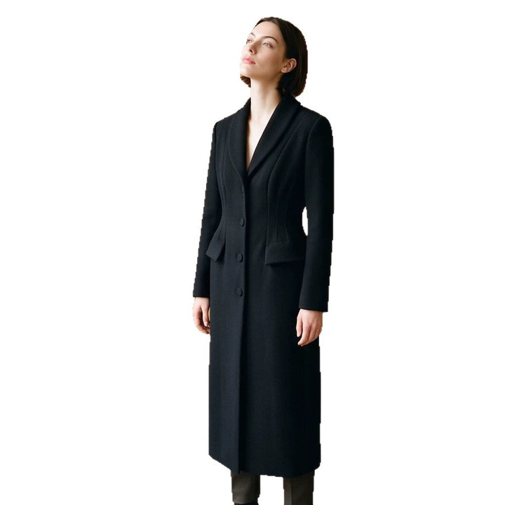 Damen Taillierter Longcoat mit Schalkragen und figurformenden Abnähern Drune