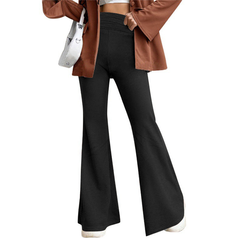 Damen Hohe Taille Flared Hosen mit weitem Bein und elastischem Komfortbund Drune