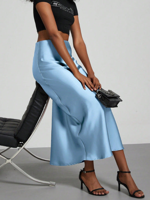 Damen-Satinrock mit hoher Taille und Midi-Länge