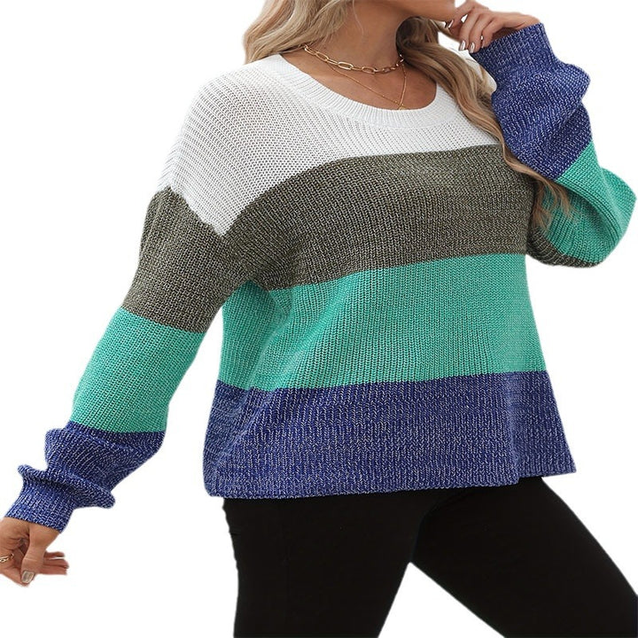 Damen lässiger Strickpullover mit farbigen Blockstreifen Drune