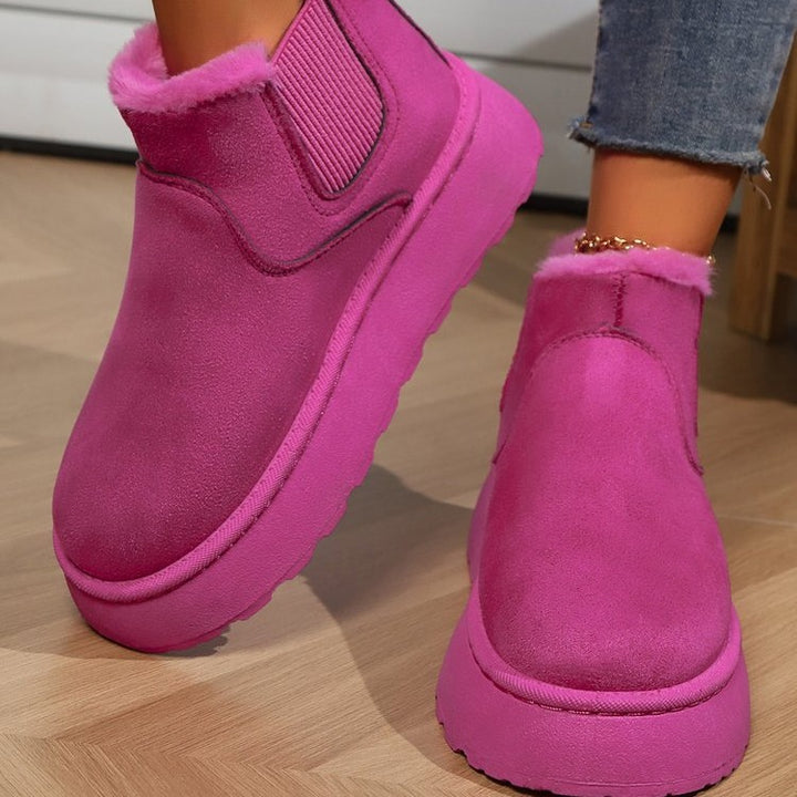Damen  gefütterte Chelsea-Boots im Velours‑Look mit hohem Plateau‑Sohlenprofil und weichem Innenfutter Drune