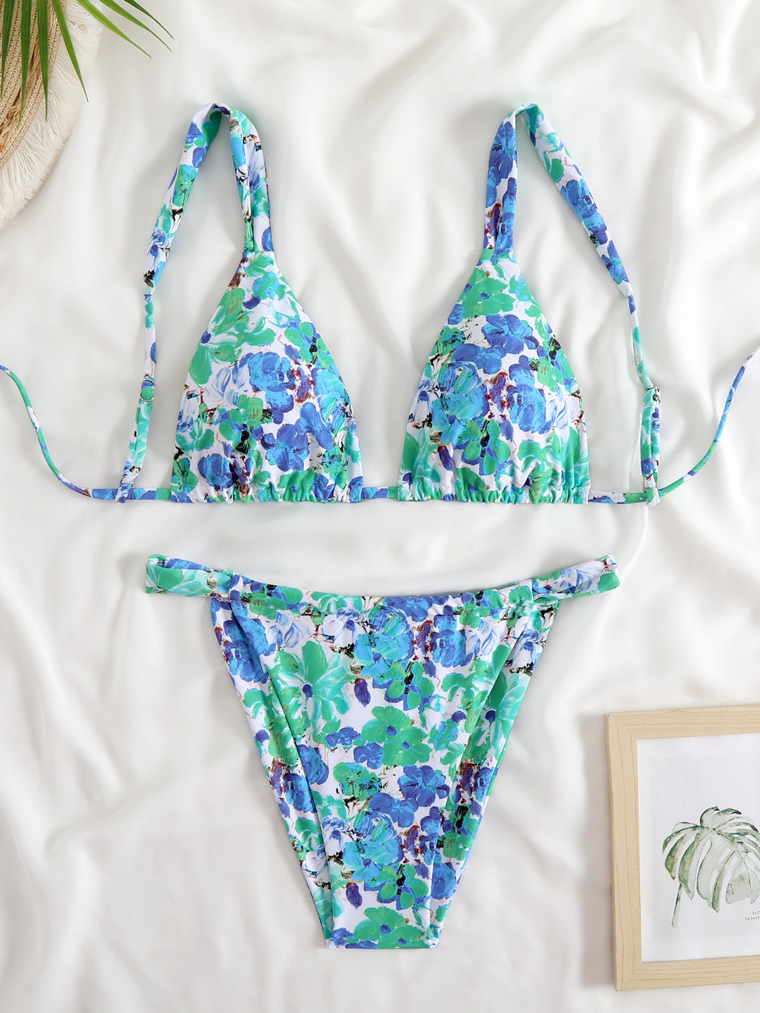 Damen verstellbares Triangel-Bikini-Set mit floralem Muster Drune