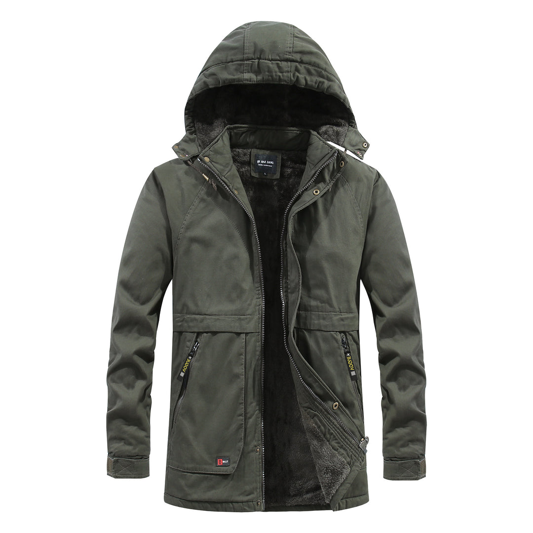 Herren Thermo‑Langparka im Fieldstil mit wärmender Plüschinnenseite und verdeckter Front Drune