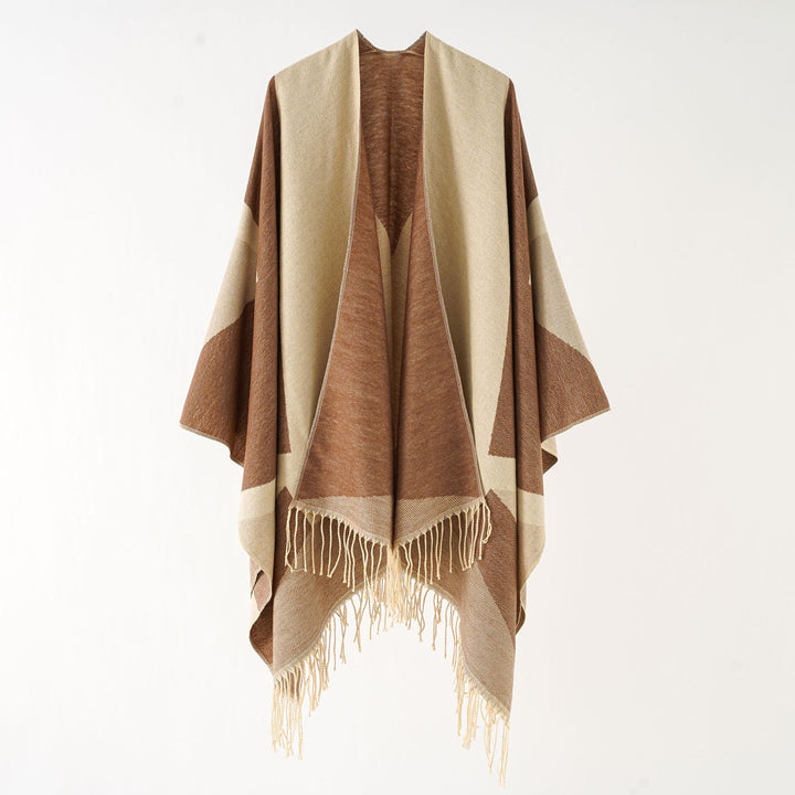 Damen Leichter reversibler Fransen-Umhang aus feiner Wollmischung Drune