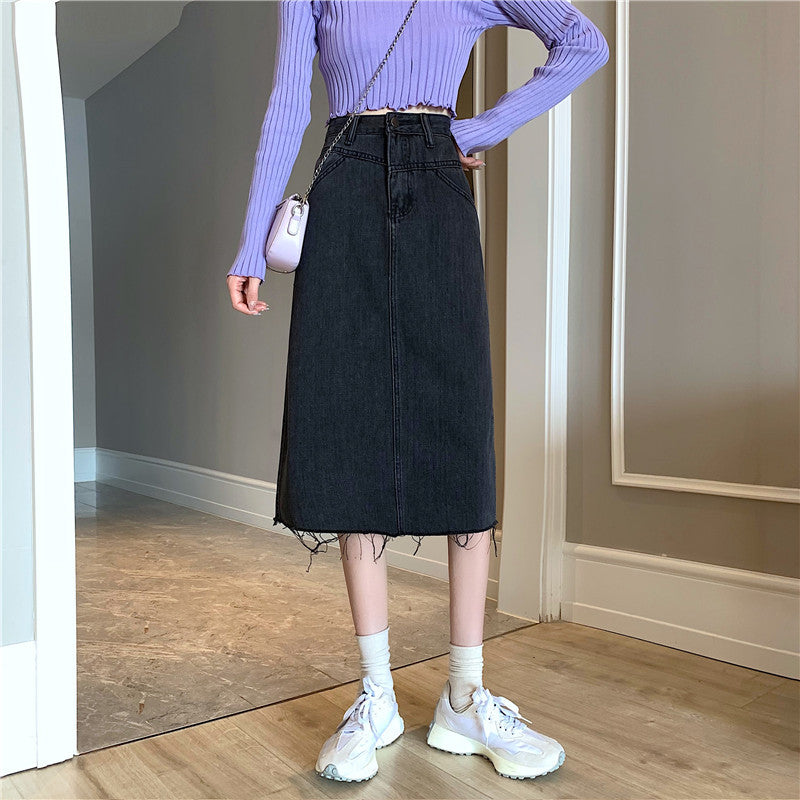Damen Midi-Denimrock mit unregelmäßigem Saum Drune