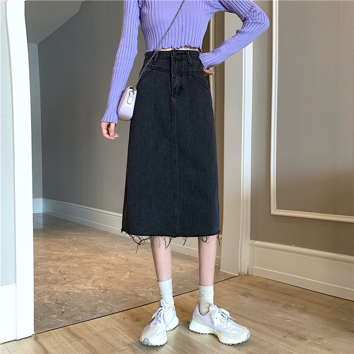 Damen Midi-Denimrock mit unregelmäßigem Saum Drune