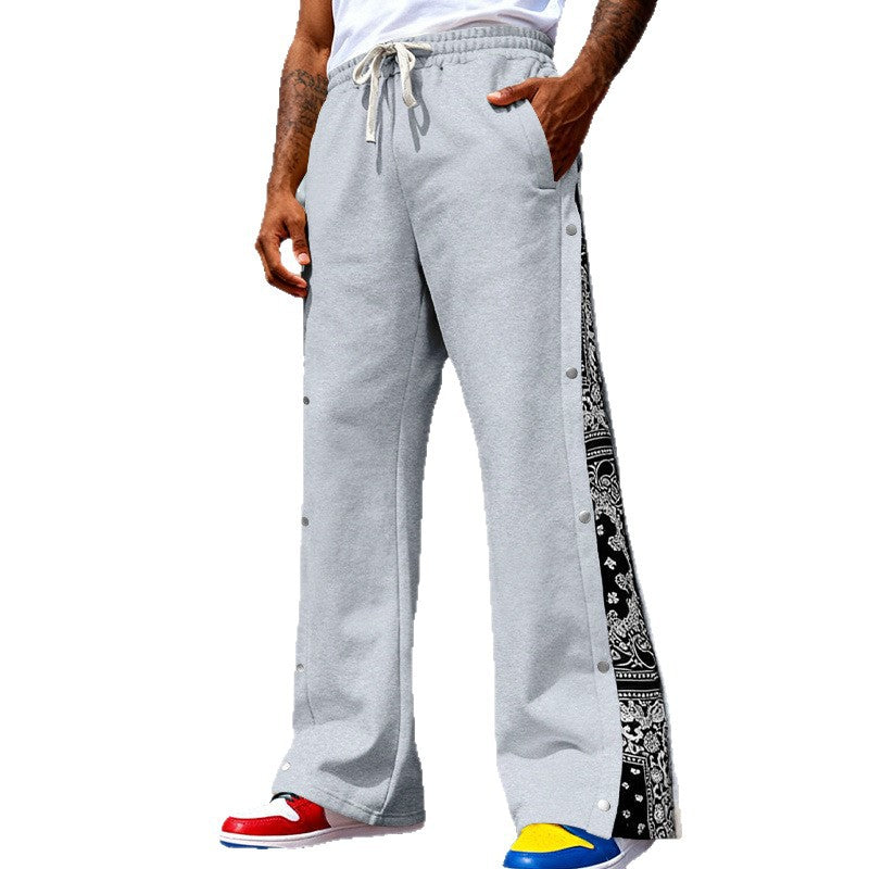 Herren Weite Snap-Trackhose mit Tunnelzug, seitlicher Bandana-Blende und Druckknopfleiste Drune