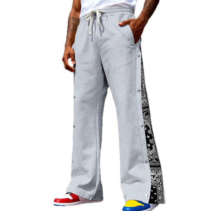 Herren Weite Snap-Trackhose mit Tunnelzug, seitlicher Bandana-Blende und Druckknopfleiste Drune