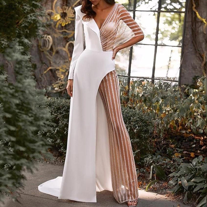 Damen Eleganter Jumpsuit mit asymmetrischem Schnitt und funkelnden Akzenten Drune