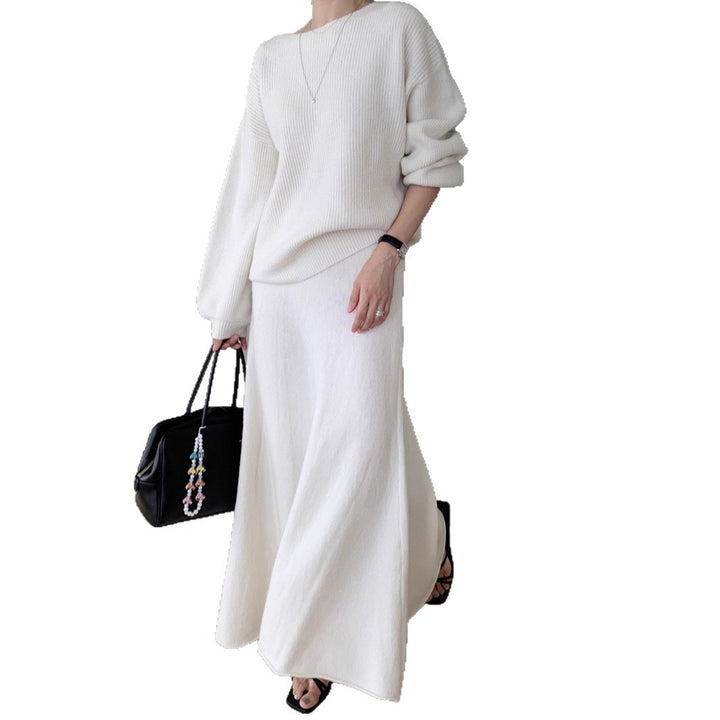 Damen Strick-Set aus Oversize-Ripp-Pullover und fließendem Maxirock Drune
