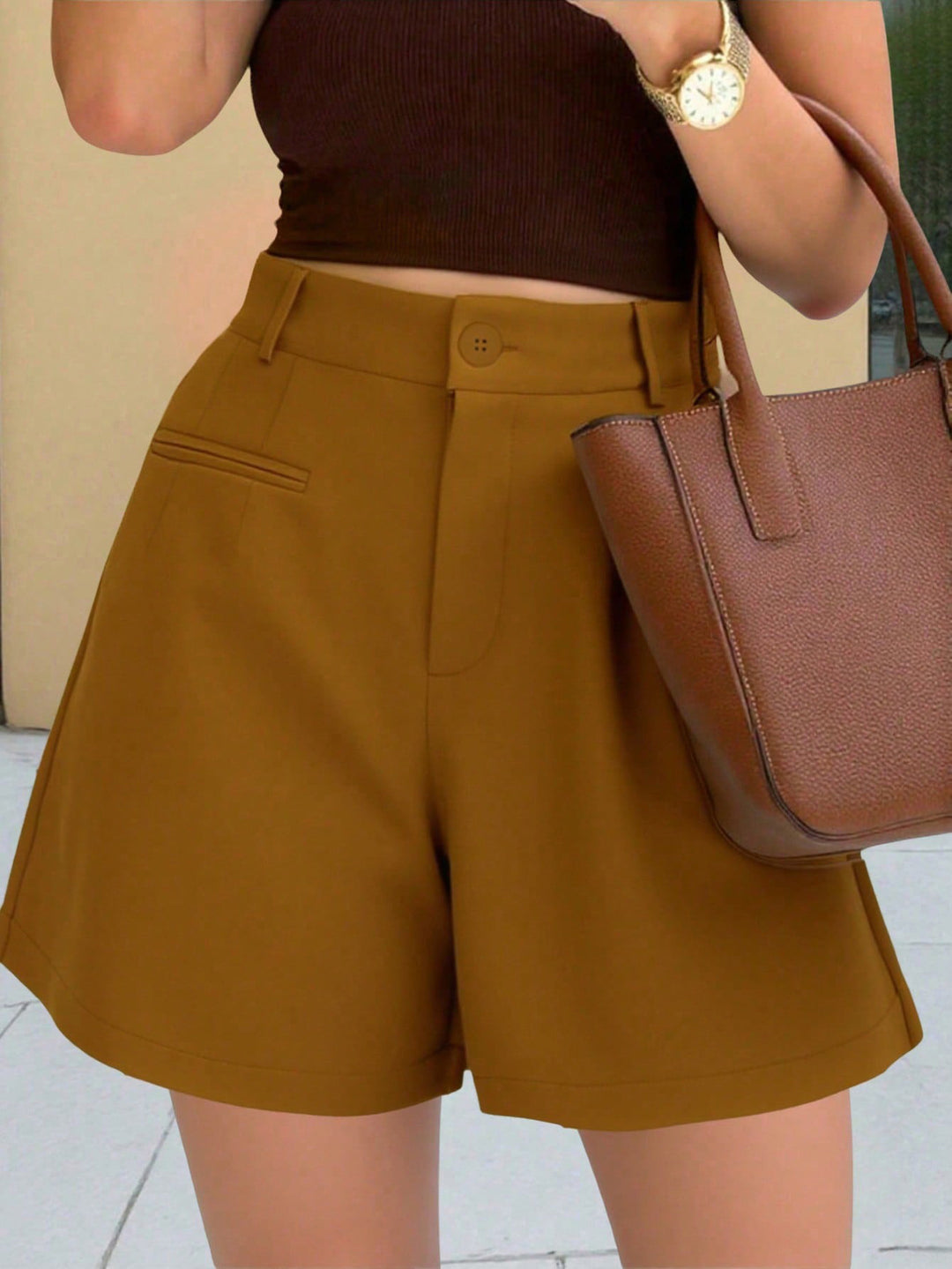 Damen Elegante High‑Waist Culotte‑Shorts mit Bundfalte und Paspeltaschen Drune