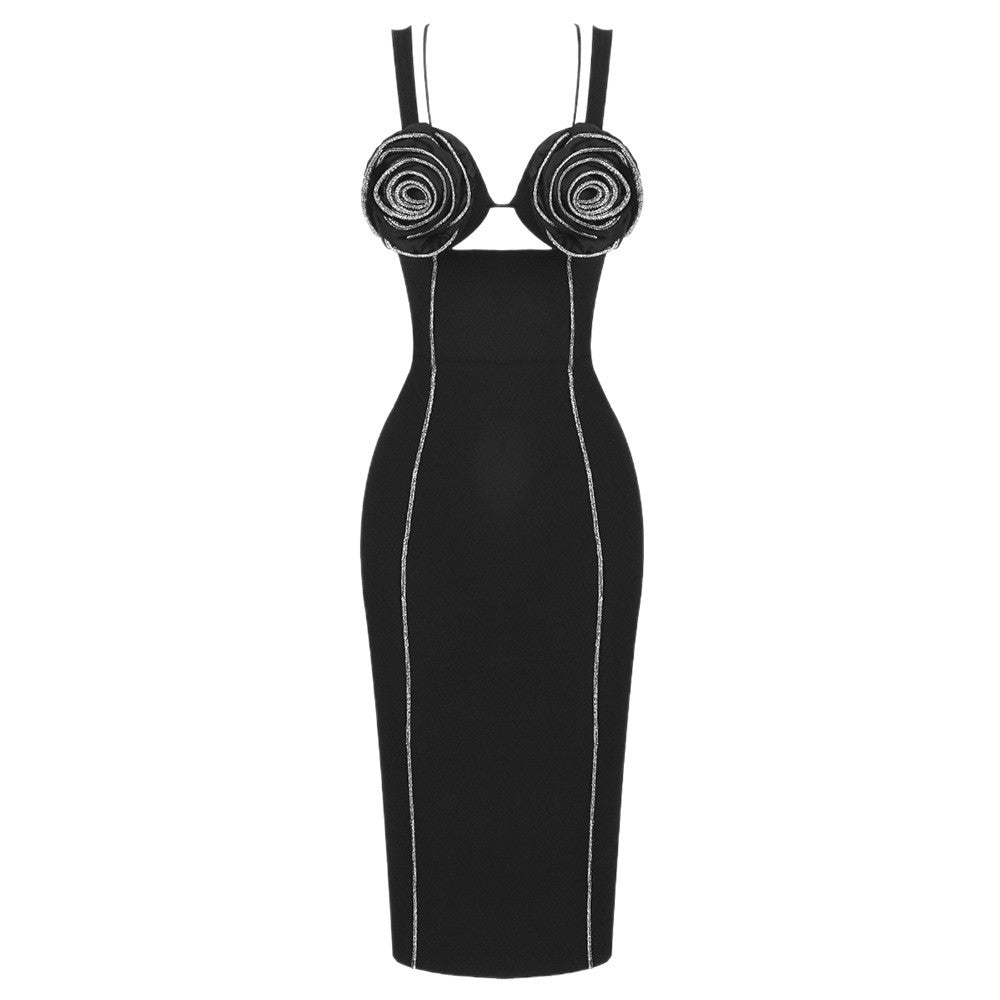 Damen figurbetontes Kleid mit floralem Spitzenbesatz und elegantem Schnürdetail Drune