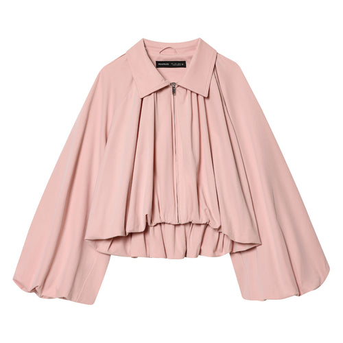 Damen nan weite Plissee Capejacke mit Umlegekragen Reißverschluss und elastischem Saum Drune