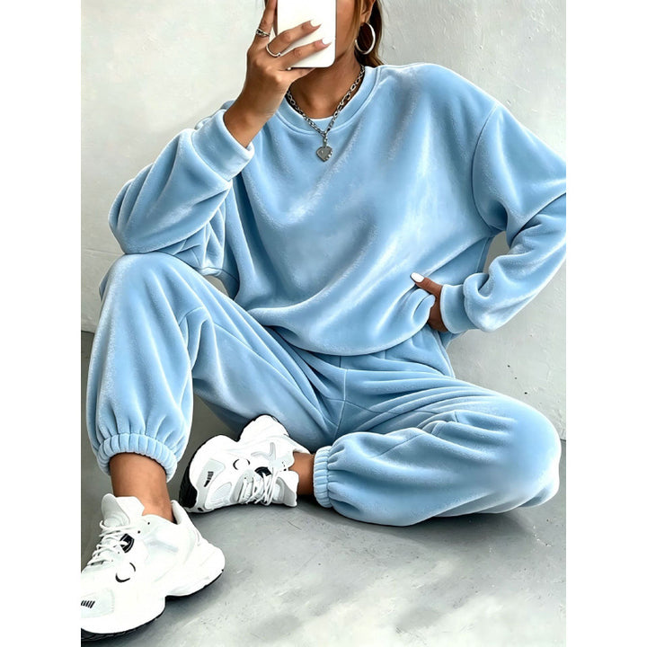 Damen Kuscheliges Velours-Lounge-Set mit Oversize-Sweatshirt und Joggerhose Drune