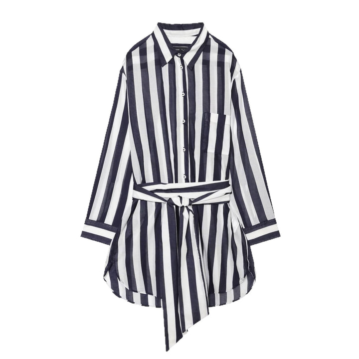Damen Gestreiftes Hemdblusenkleid mit Bindegürtel und Oversize-Silhouette Drune