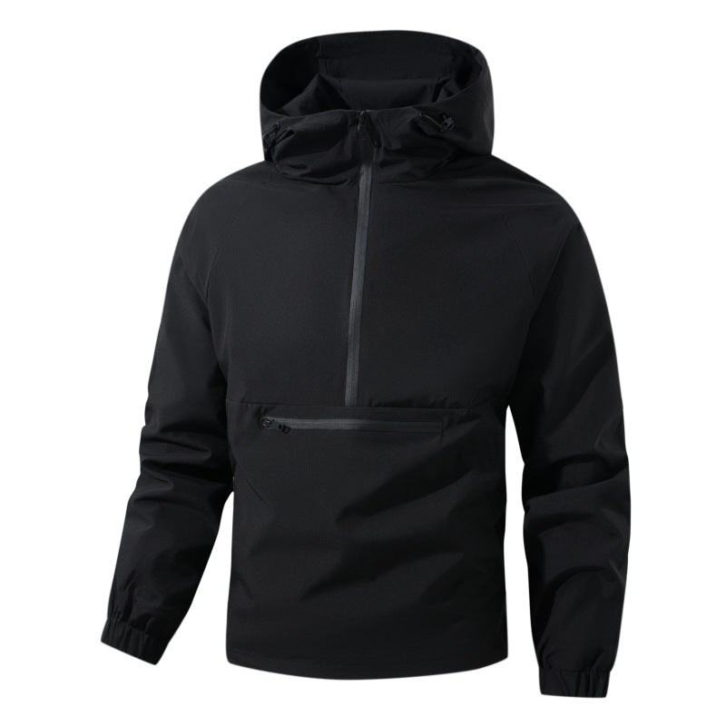 Herren Softshell-Anorak mit Kapuze, halbem Reißverschluss und wasserdichter Fronttasche Drune