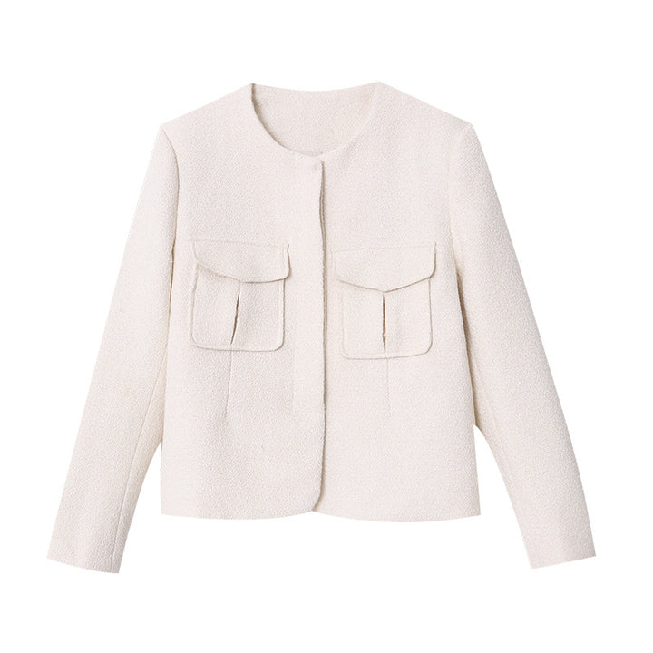 Damen elegante Kurzjacke mit praktischen aufgesetzten Taschen Drune