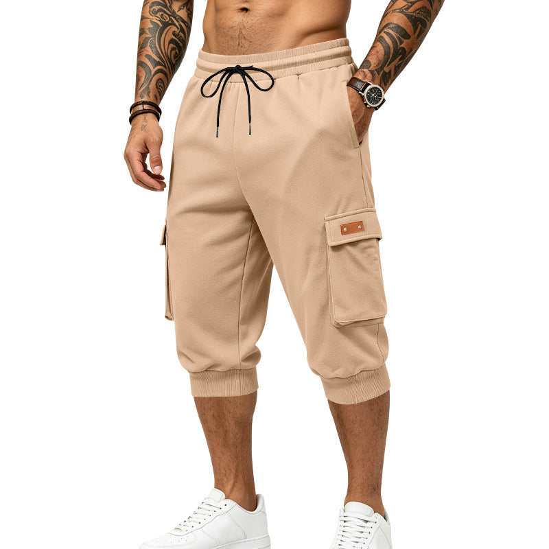 Herren Dreiviertel-Sweat-Cargo mit elastischem Bund, Kordelzug und Mehrfachtaschen Drune