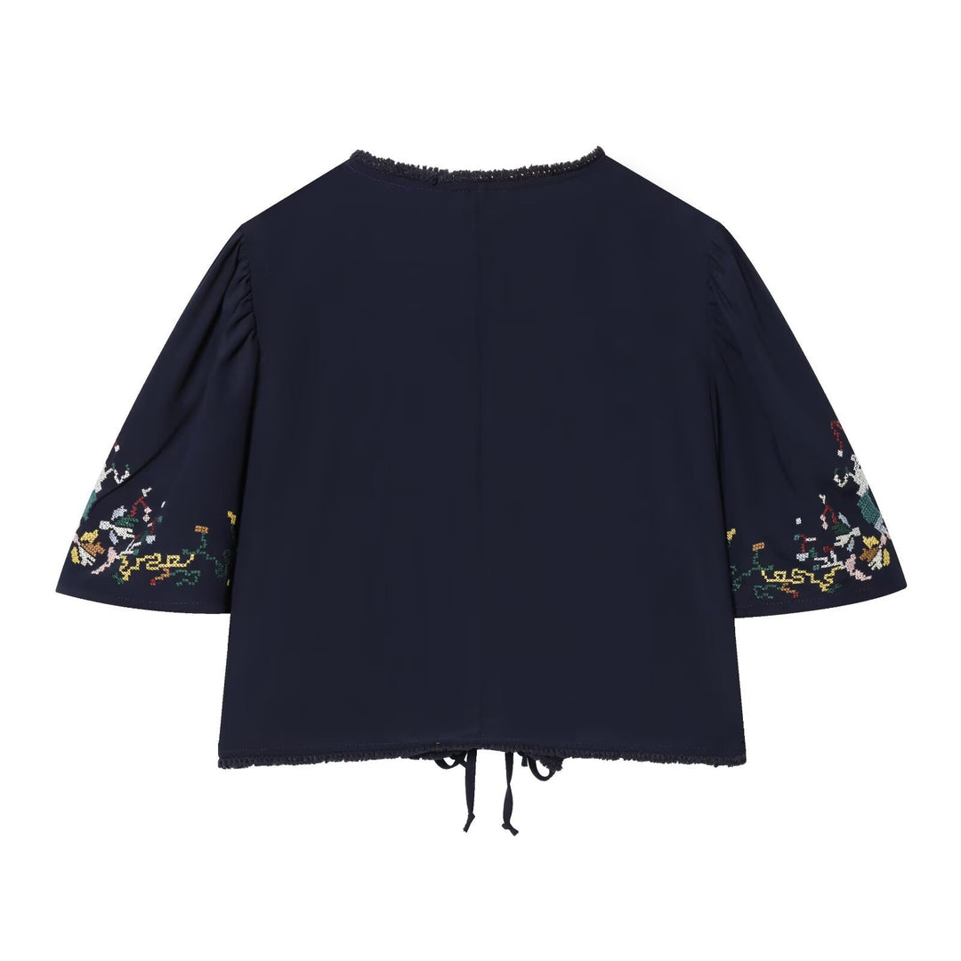 Damen Kurzblusenkimono mit kunstvollem Stickmuster und Taillenschnürung Drune