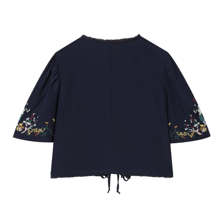 Damen Kurzblusenkimono mit kunstvollem Stickmuster und Taillenschnürung Drune
