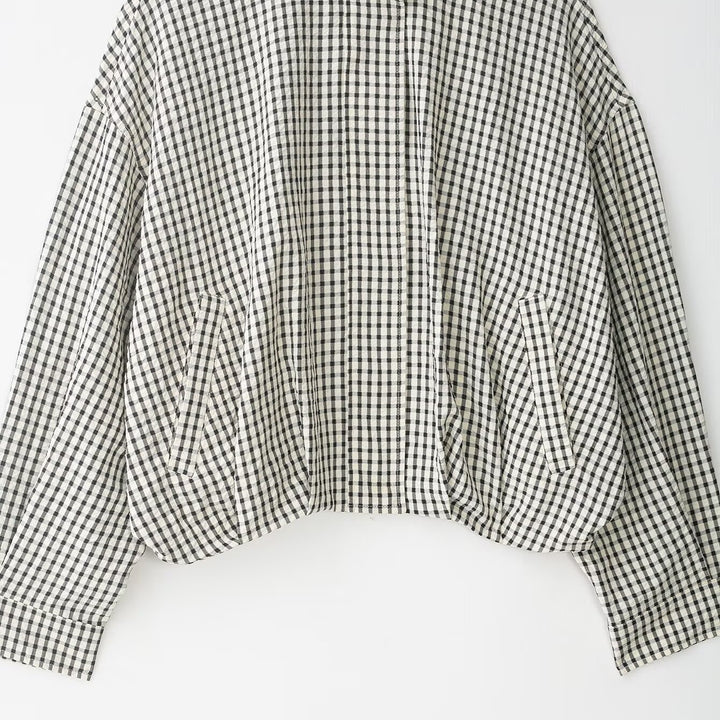 Damen Karierter Cropped-Boxy-Blouson mit Stehkragen und Eingrifftaschen Drune