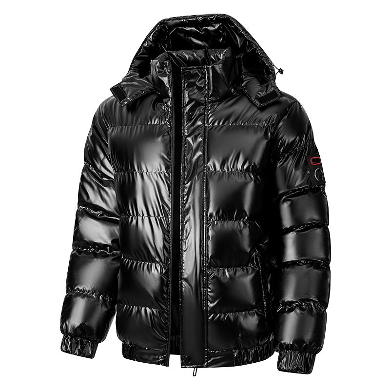 Herren Glänzende wattierte Pufferjacke mit Kapuze, wasserabweisender Hülle & Stehkragen Drune