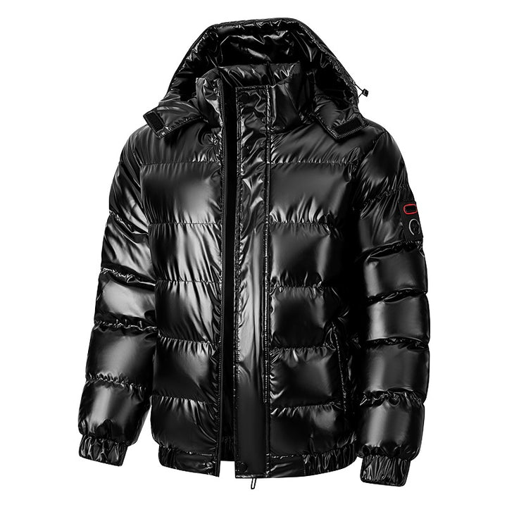 Herren Glänzende wattierte Pufferjacke mit Kapuze, wasserabweisender Hülle & Stehkragen Drune