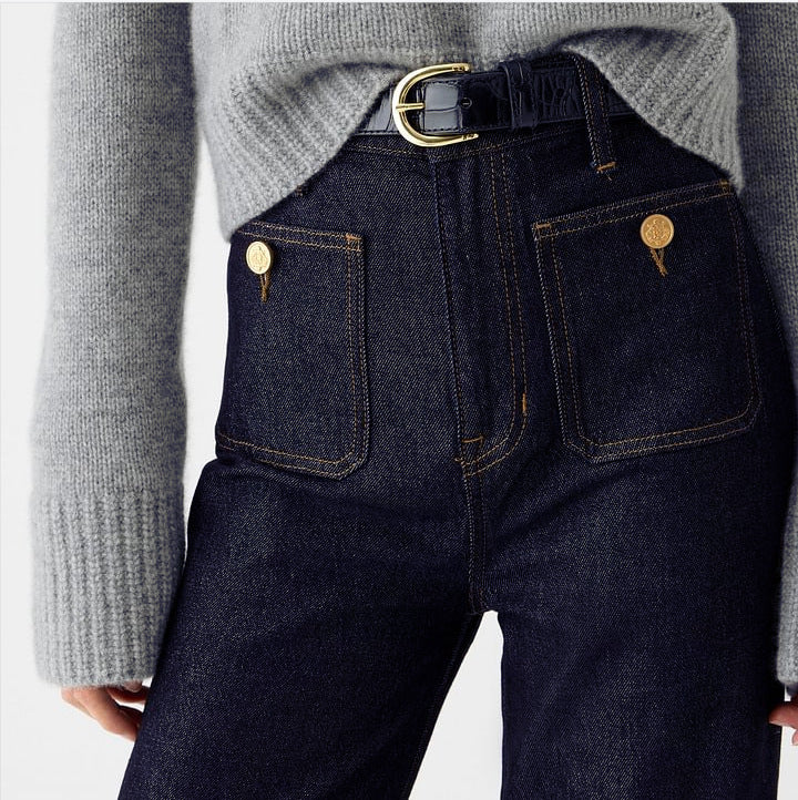 Damen Weite Komfortable Jeans mit hohen Bund Drune