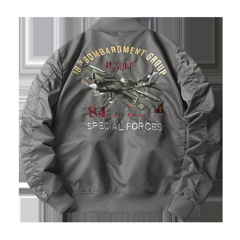 Männer's  heritage bestickte aviator bomber mit Rückflugzeugmotiv und Ärmeltasche für Stifte Drune