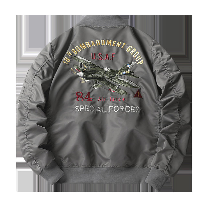 Männer's  heritage bestickte aviator bomber mit Rückflugzeugmotiv und Ärmeltasche für Stifte Drune