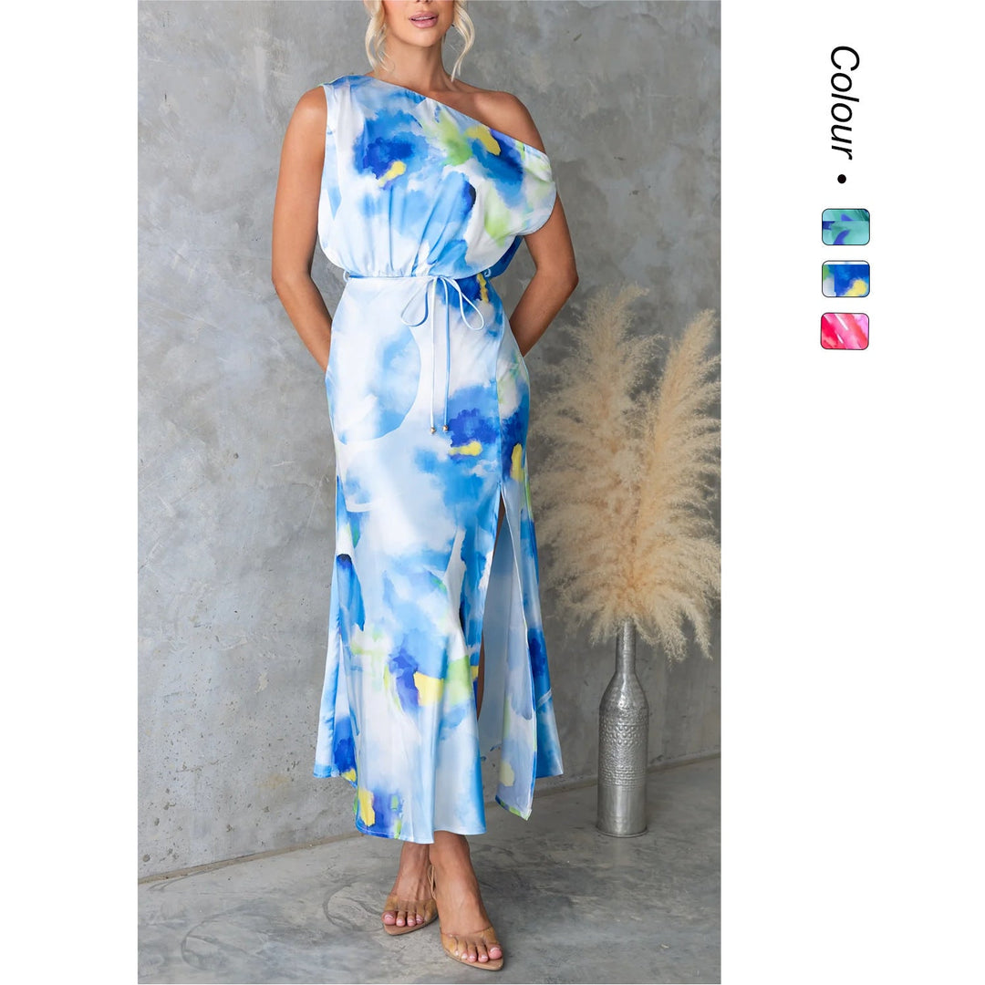Damen Maxikleid mit asymmetrischem Design und fließendem Stoff Drune