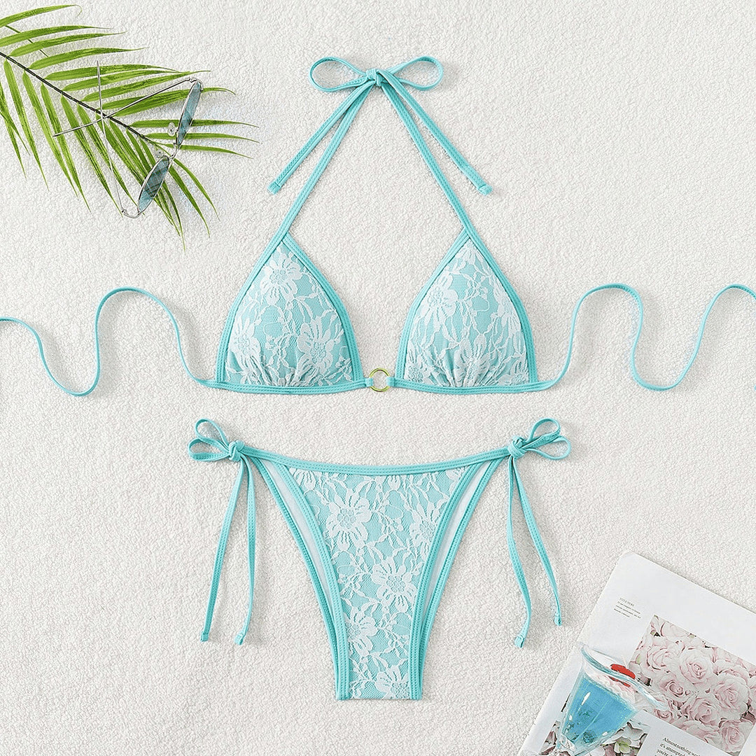 Damen Spitze Triangel-Bikini mit raffinierten Bindebändern Drune