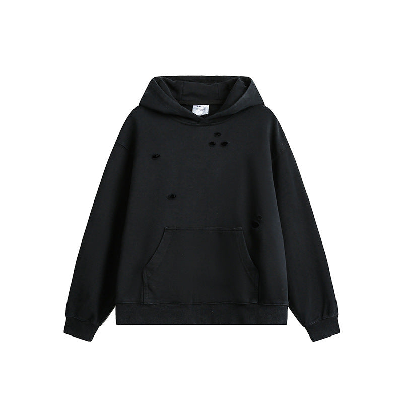 Unisex Oversize-Hoodie mit Distressed-Details, Kängurutasche und gerippten Bündchen Drune