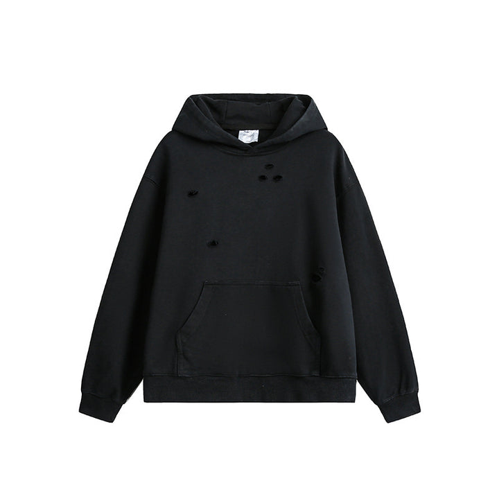 Unisex Oversize-Hoodie mit Distressed-Details, Kängurutasche und gerippten Bündchen Drune