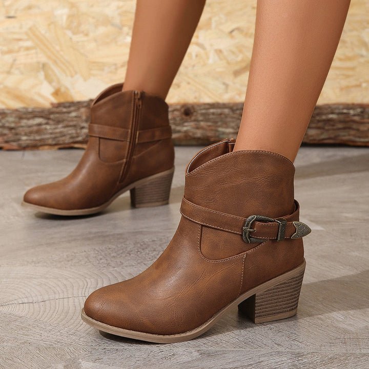 Damen Freizeit-Stiefeletten mit dekorativem Schnallen-Detail Drune