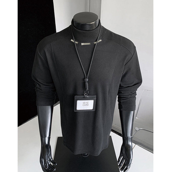 Herren Slim-Fit Langarmshirt mit hohem Stehkragen und dekorativen Metallleisten Drune