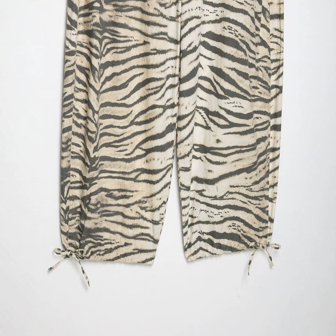 Damen Leichte weite knöchellange Hose mit Tunnelzugbund und Zebra-Print Drune
