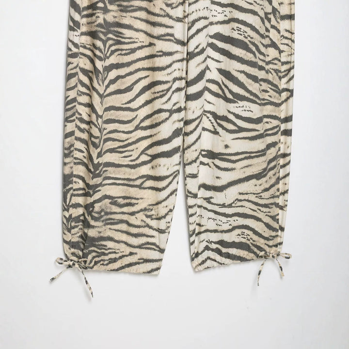 Damen Leichte weite knöchellange Hose mit Tunnelzugbund und Zebra-Print Drune