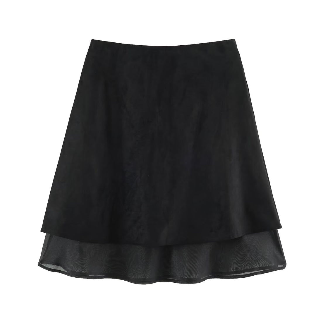 Damen A‑Linien Midirock mit Veloursoptik und Chiffon‑Volant Drune