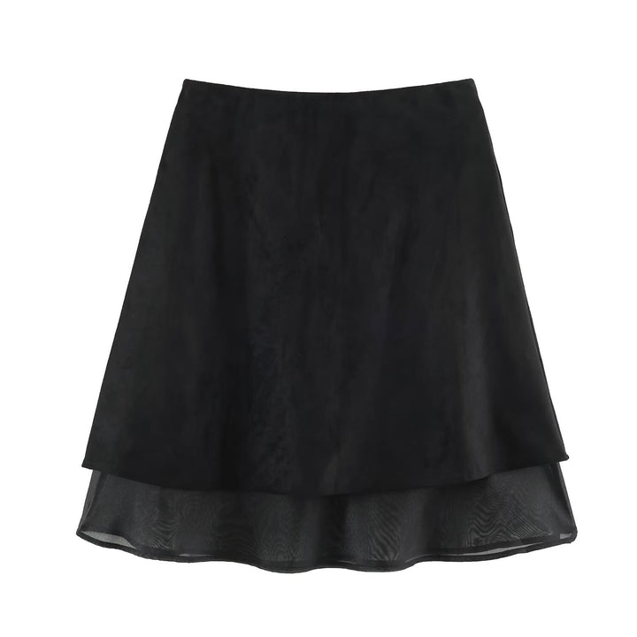 Damen A‑Linien Midirock mit Veloursoptik und Chiffon‑Volant Drune
