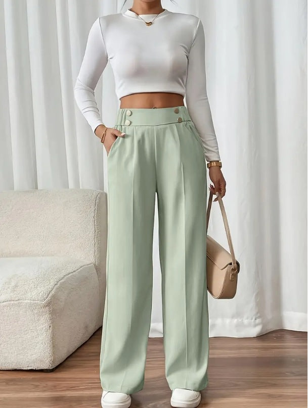 Damen Klassische weite Hose mit Knopfleiste und Taschen Drune