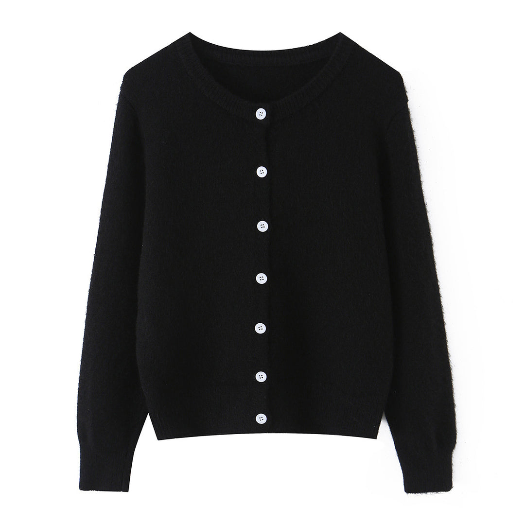 Damen nan Feinstrick-Cardigan mit Rundhalsausschnitt, durchgehender Knopfleiste und elastischem Rippbund Drune