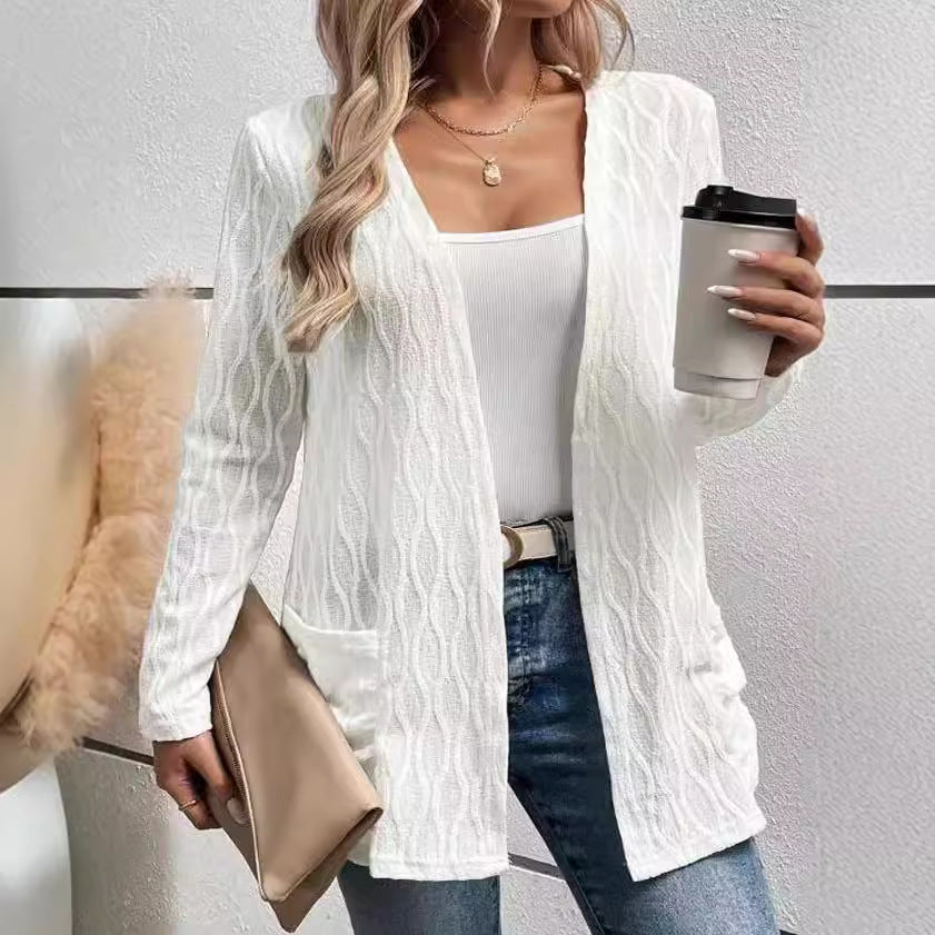 Damen Strickjacke mit raffiniertem Wellenmuster und praktischen Taschen Drune