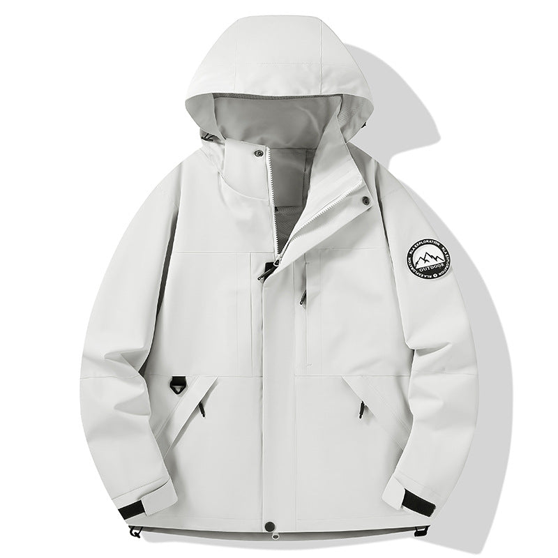 Damen wasserdichte Hardshell-Outdoorjacke mit Kapuze und Multifunktionstaschen Drune